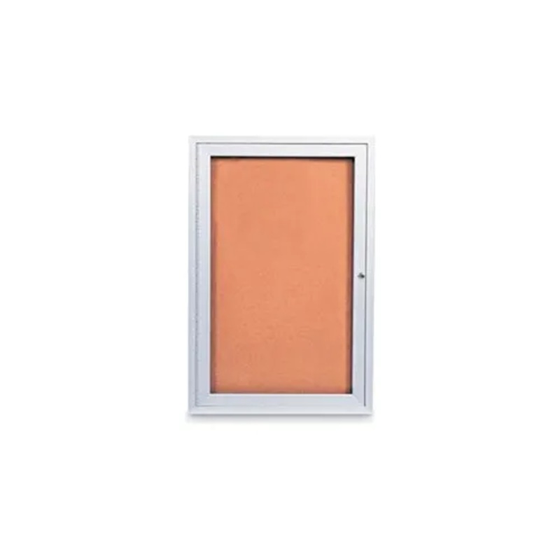 United Visual Products 36″W x 36″H 1-Door Outdoor Enclosed Corkboard with Satin Aluminum Frame