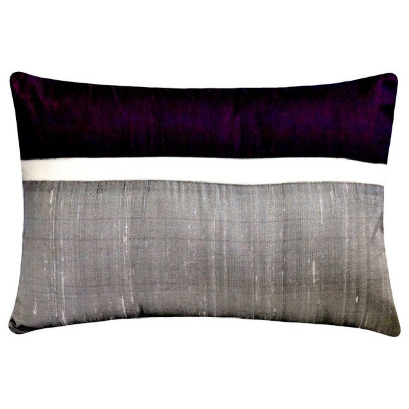 Green Silk Color Blocking & Patchwork Lumbar Pillow Cover – Plush Green Silk, 12″x26″ – Contemporary – Decorative Pillows – by The HomeCentric-THC841PlushPurpleSilk26IN