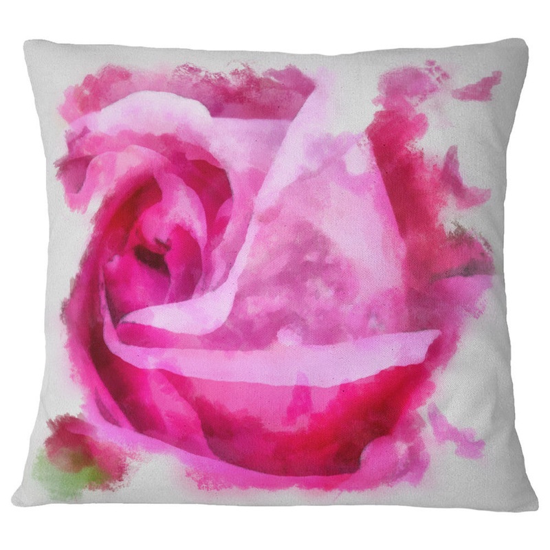 Bloomy Pink Rose Watercolor Drawing Floral Throw Pillow, 18″x18 – Traditional – Decorative Pillows – by Design Art USA