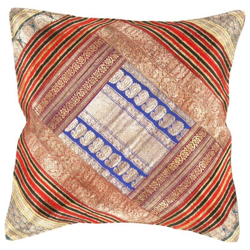 Vintage Sari Silk Square Pillow Case – Mediterranean – Decorative Pillows – by Pasargad DC-PSS 6