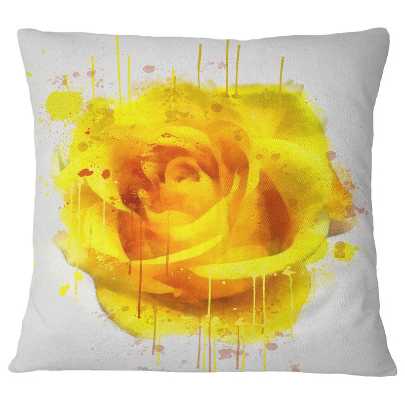 Beautiful Rose in Yellow Watercolor Floral Throw Pillow, 18″x18 – Traditional – Decorative Pillows – by Design Art USA