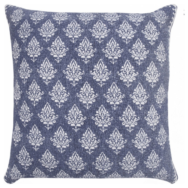 20″ X 20″ Vintage Indigo Blue And White 100% Cotton Geometric Zippered Pillow – Mediterranean – Decorative Pillows – by HomeRoots