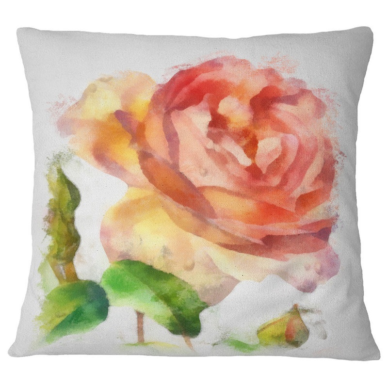 Bloomy Red Rose Watercolor Drawing Floral Throw Pillow, 16″x16 – Traditional – Decorative Pillows – by Design Art USA