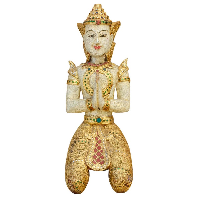Vintage Burma Gilt & White Kneeling Buddha – Asian – Decorative Objects And Figurines – by De-cor