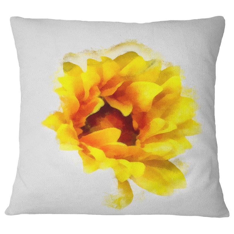 Yellow Watercolor Sunflower Floral Throw Pillow, 18″x18 – Farmhouse – Decorative Pillows – by Design Art USA