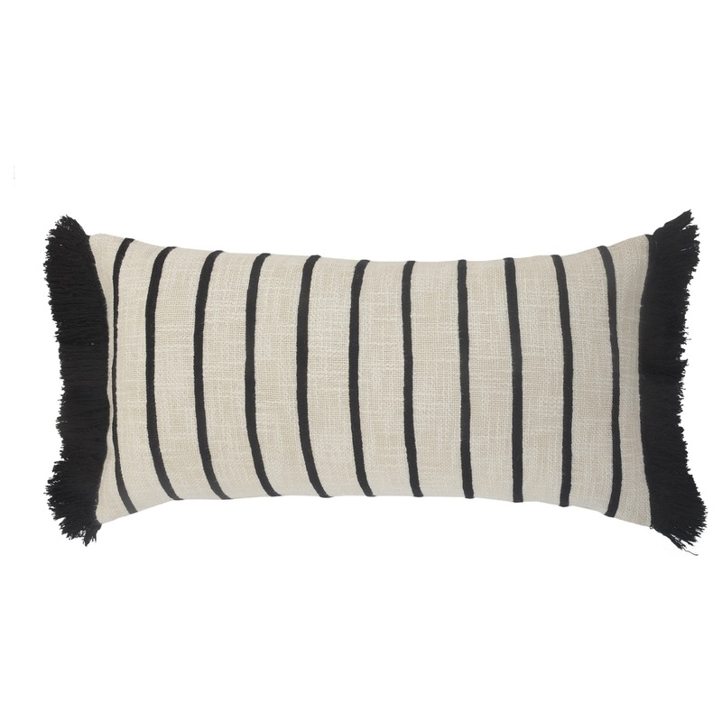 Stiped Ivory and Black Fringe Pillow, 12″ x 28″ – Contemporary – Decorative Pillows – by LR Home