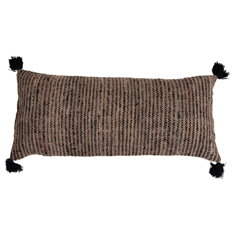 Woven Cotton Striped Lumbar Pillow With Chambray Back and Tassels, Multi Color – Contemporary – Decorative Pillows – by Olive Grove