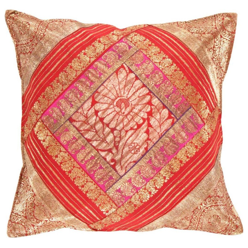 Vintage Sari Silk Square Pillow Case – Mediterranean – Decorative Pillows – by Pasargad DC-PSS 9
