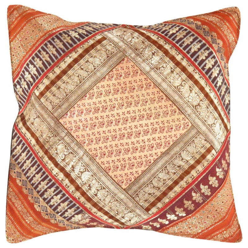Vintage Sari Silk Square Pillow Case – Mediterranean – Decorative Pillows – by Pasargad DC-PSS 11
