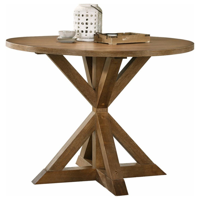 Rustic Dining Table, Cross-Buck Pedestal Base With Round Wooden Top, Cottage Oak – Transitional – Dining Tables – by Decor Love