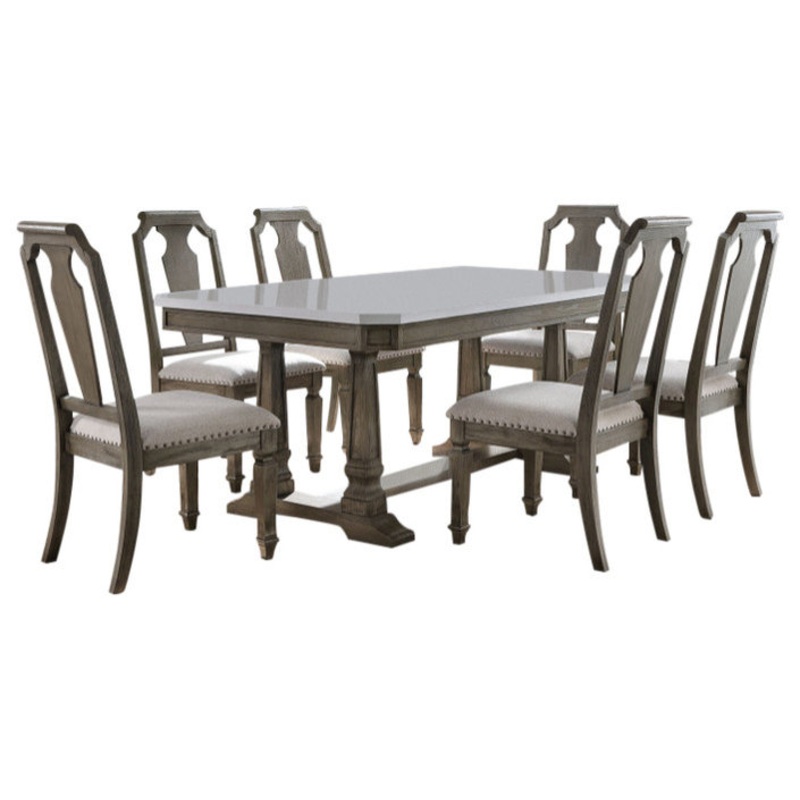 Zumala Dining Table, Marble and Weathered Oak – French Country – Dining Tables – by Acme Furniture