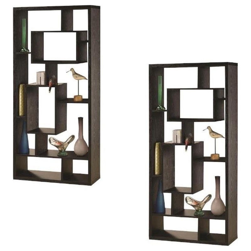 (Set of 2) Asymmetrical Cube Bookcase in Black Finish – Transitional – Bookcases – by Homesquare